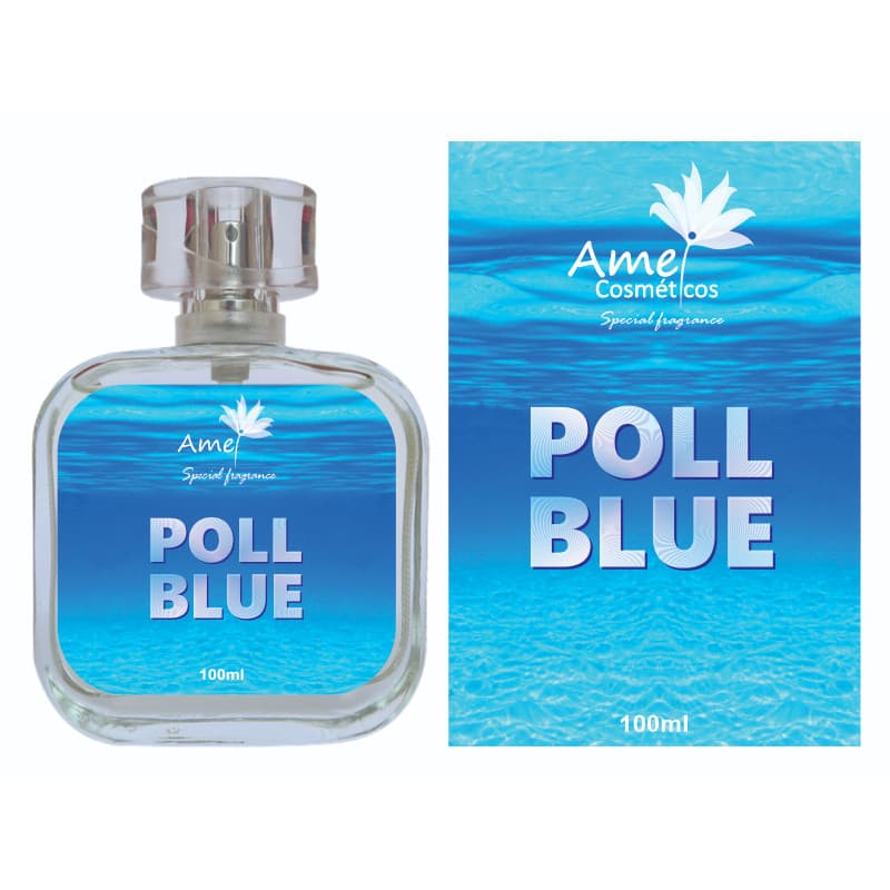 Perfume Poll Blue Masculino Amei Cosméticos Alta Fixação 33% de Essência Importada Parfum