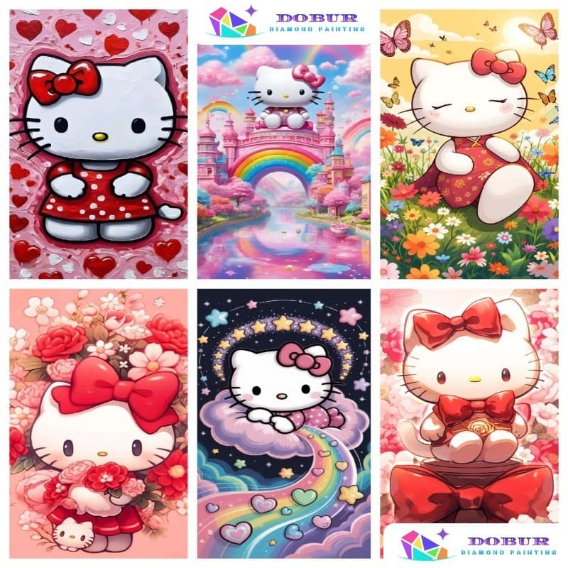 DOBUR | Conjunto De Pintura Diamante HELLO KITTY 5D DIY Redondo/Quadrado Completo Broca Tela Com Número Artesanato Prese