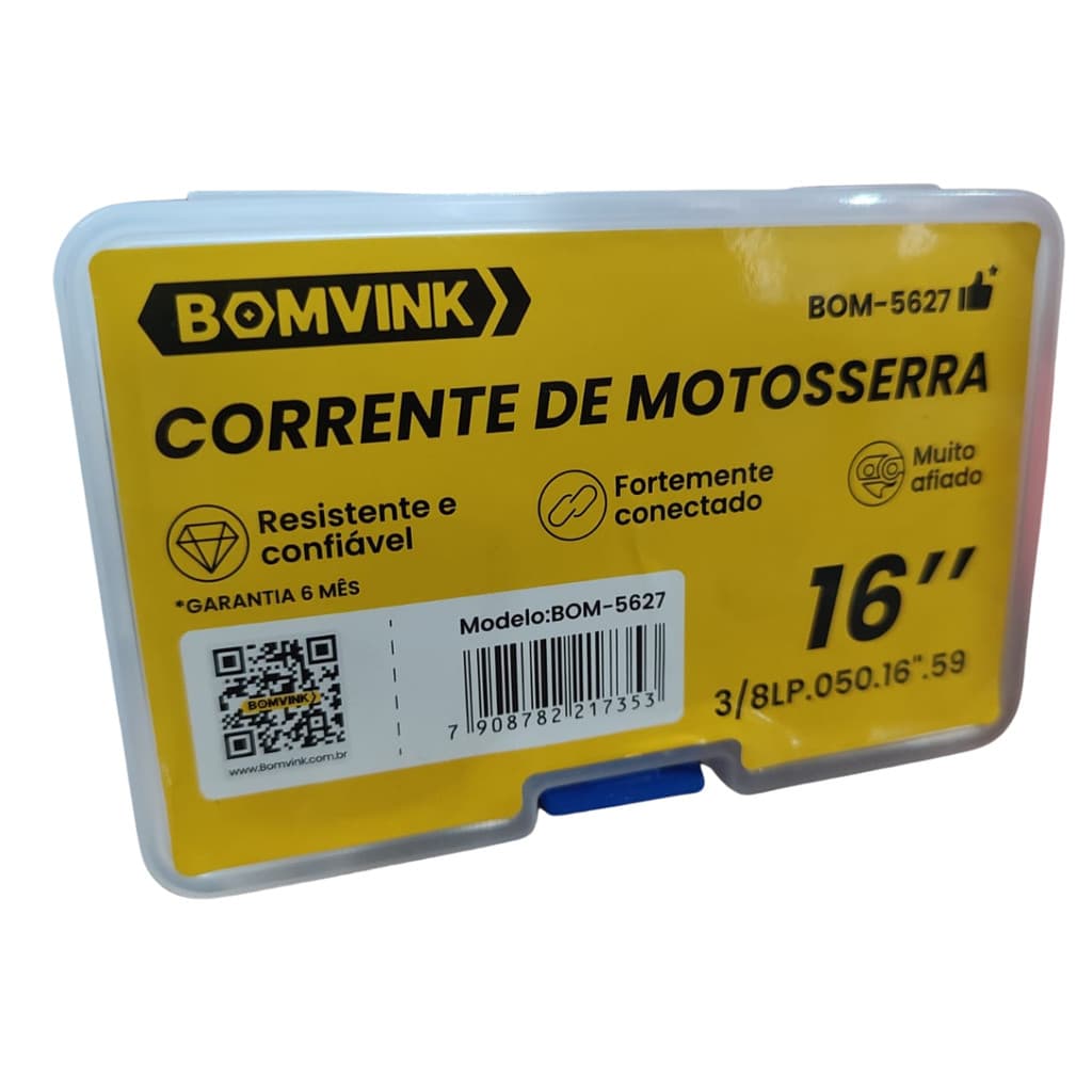 Corrente de Aço Temperado Muito Afiado 16" Para Motosserra 3/8" Low Profile Calibre 1,3mm