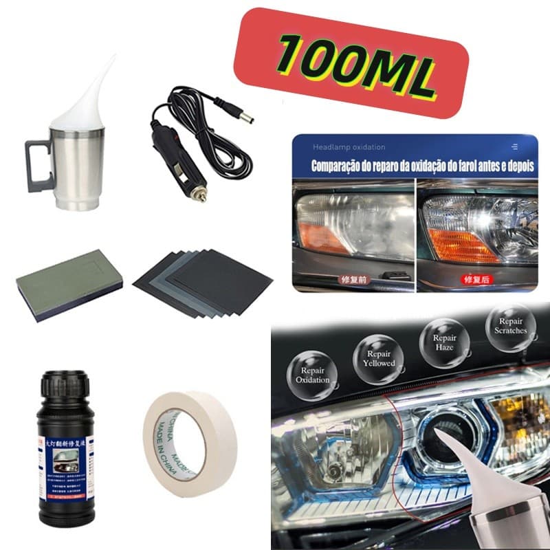 Kit Copo De Polimento Revitalizador De Vidro De Farol De Polímero De 100ml  Para Polimento Farol Carro Moto De Faróis