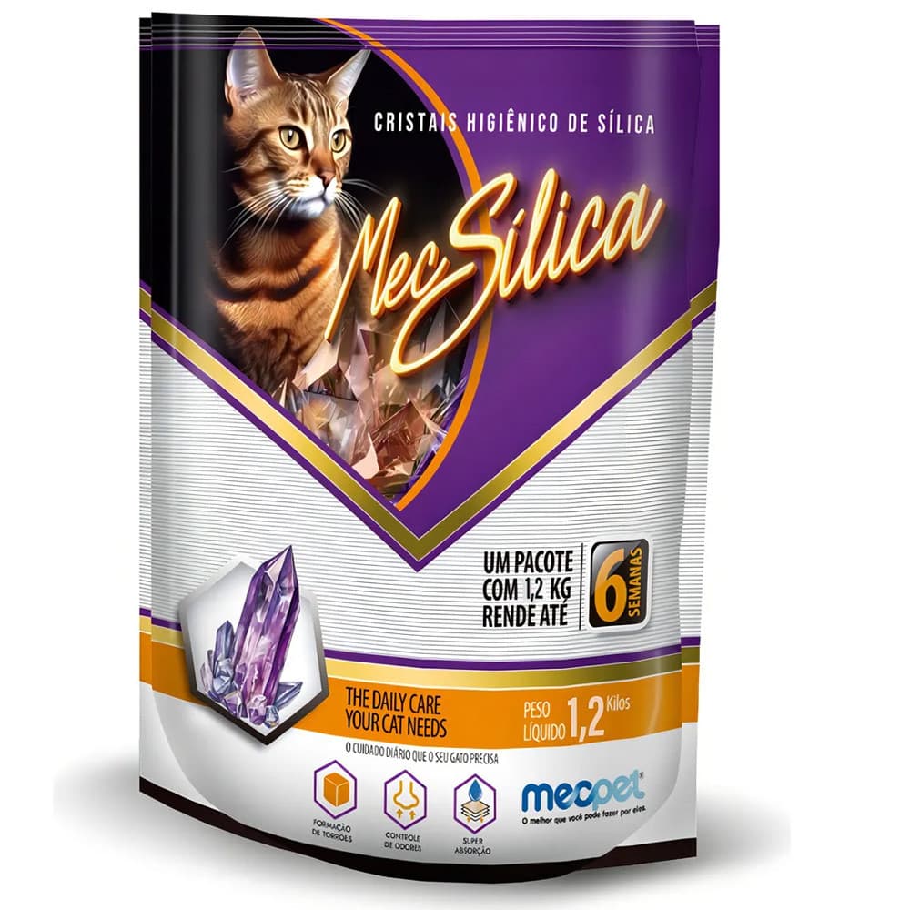 Areia Higiênica Para Gatos Sílica Sanitária Cristais MecSílica 1,2Kg