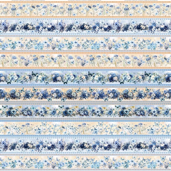 Tecido Tricoline Digital Barrado Borboletas no Jardim Costura Artesanato Patchwork Pano