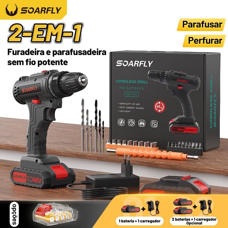 48V Parafusadeira 2 Baterias Furadeira Ferramentas sem escova