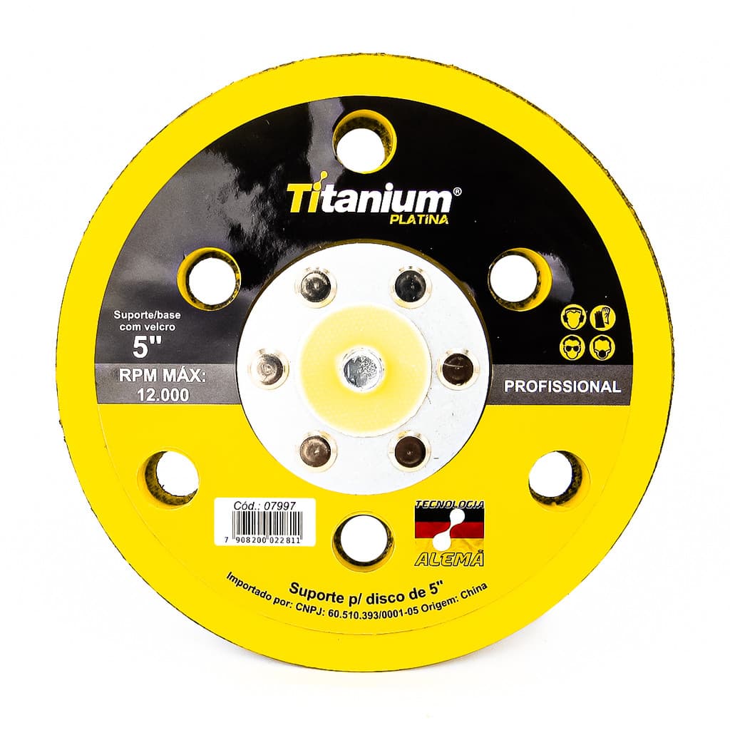 Suporte de Disco Lixa Velcro 5" (125mm) para Esmerilhadeira – Titanium Platina