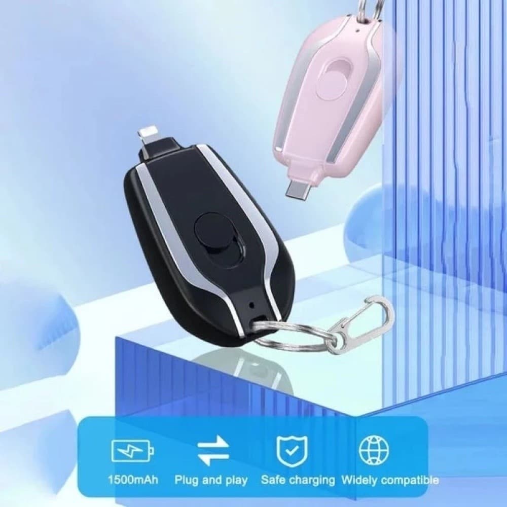 Carregador De Chaveiro Portátil 1500mAh Mini Power Bank Ultra Compacto Carregamento Rápido Celular Viagem