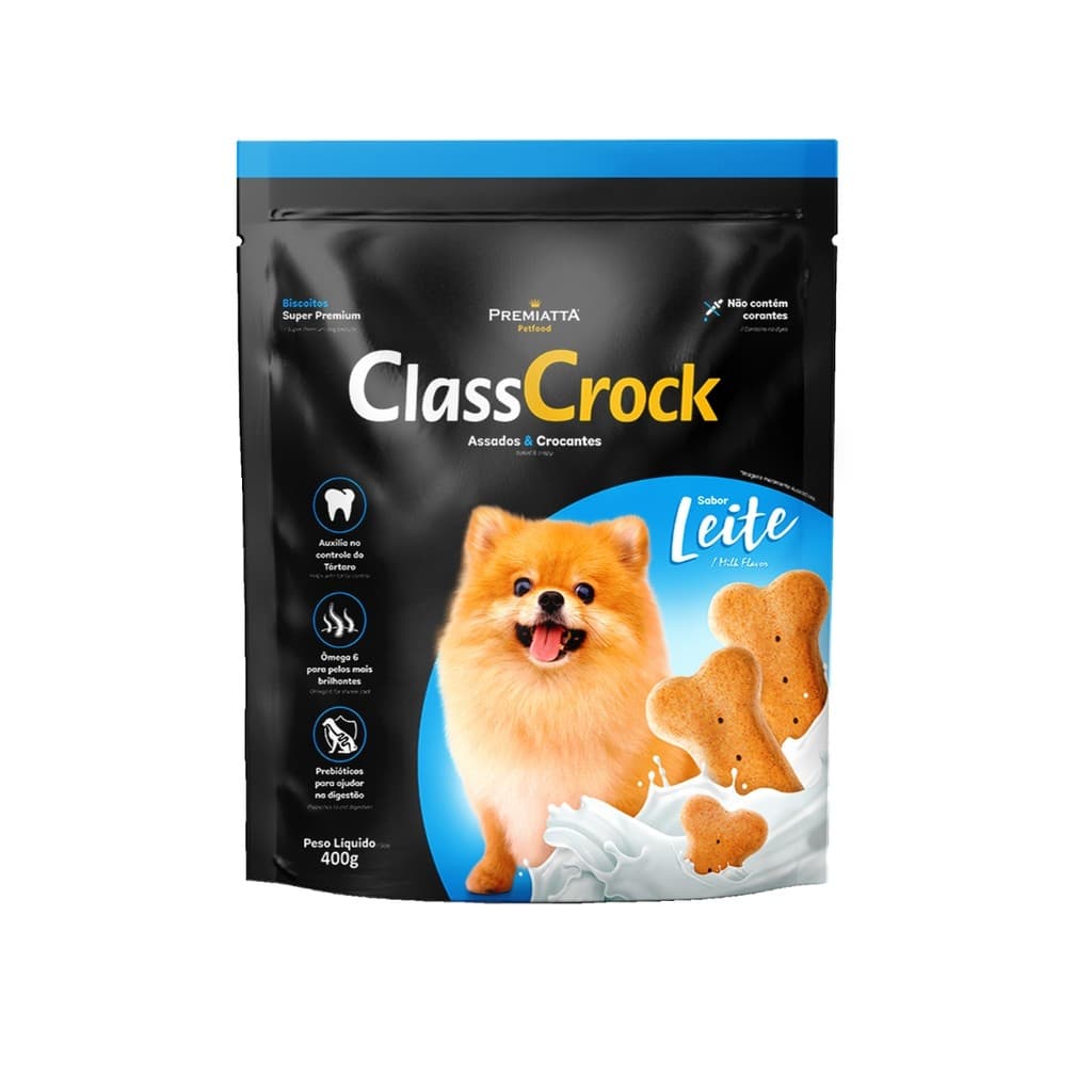 Biscoito Canino Premiatta ClassCrock Leite 400g Pet Snack Adestramento Petisco Caes Filhote Saudavel