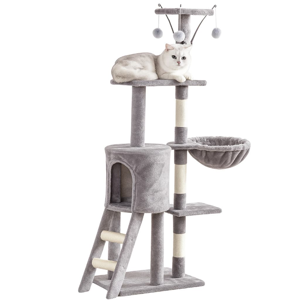 Arranhador Para Gatos Chalesco - 4 Bases + Toca - 48x138cm Casa Mega Torre Plataformas Com Brinquedos 4 Andares