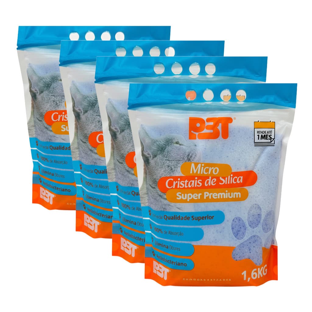4UN Areia Sanitária de Gato Micro Cristais Sílica FINA 6,4kg P3T