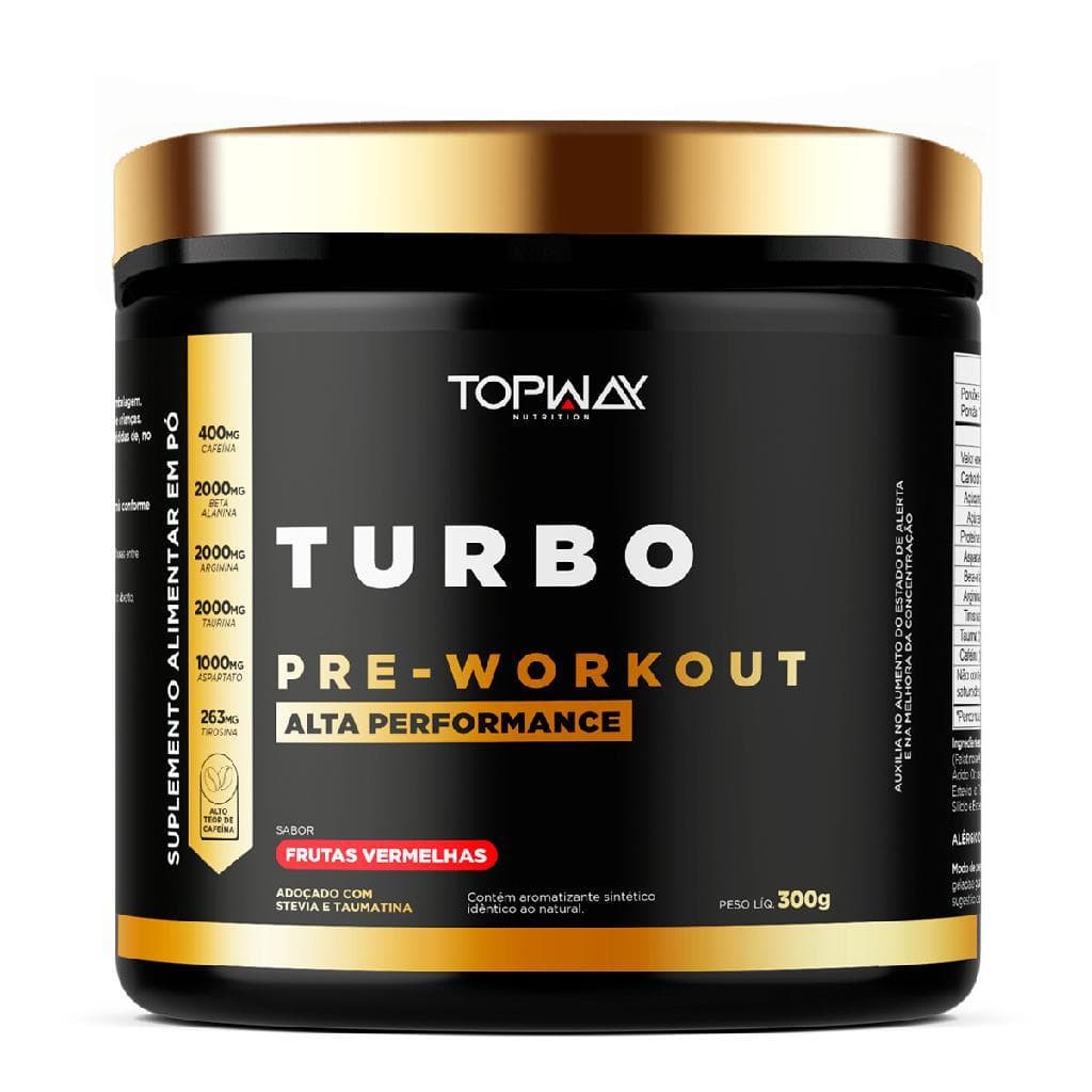 Suplemento em pó pré treino turbo topway 300g sabor frutas vermelhas com taurina