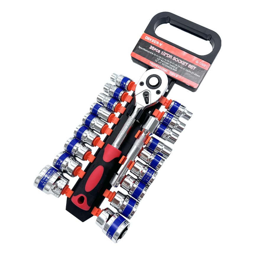 Kit Jogo Soquetes Sextavados 8mm a 30mm 1/2'' com Chave Catraca 20 Peças Cromo Vanádio JUMLEE