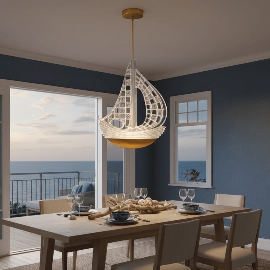 Luminaria 10w Lustre Pendente Em Formato de Barco Cristal Bivolt LED 3 Cores Dourado Luminária Luxo Golg Sala Quarto