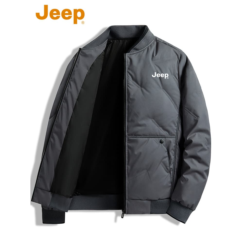 Jeep jeep pato para baixo jaqueta masculina inverno 2026 novo estilo uniforme de beisebol jaqueta curta masculina quente
