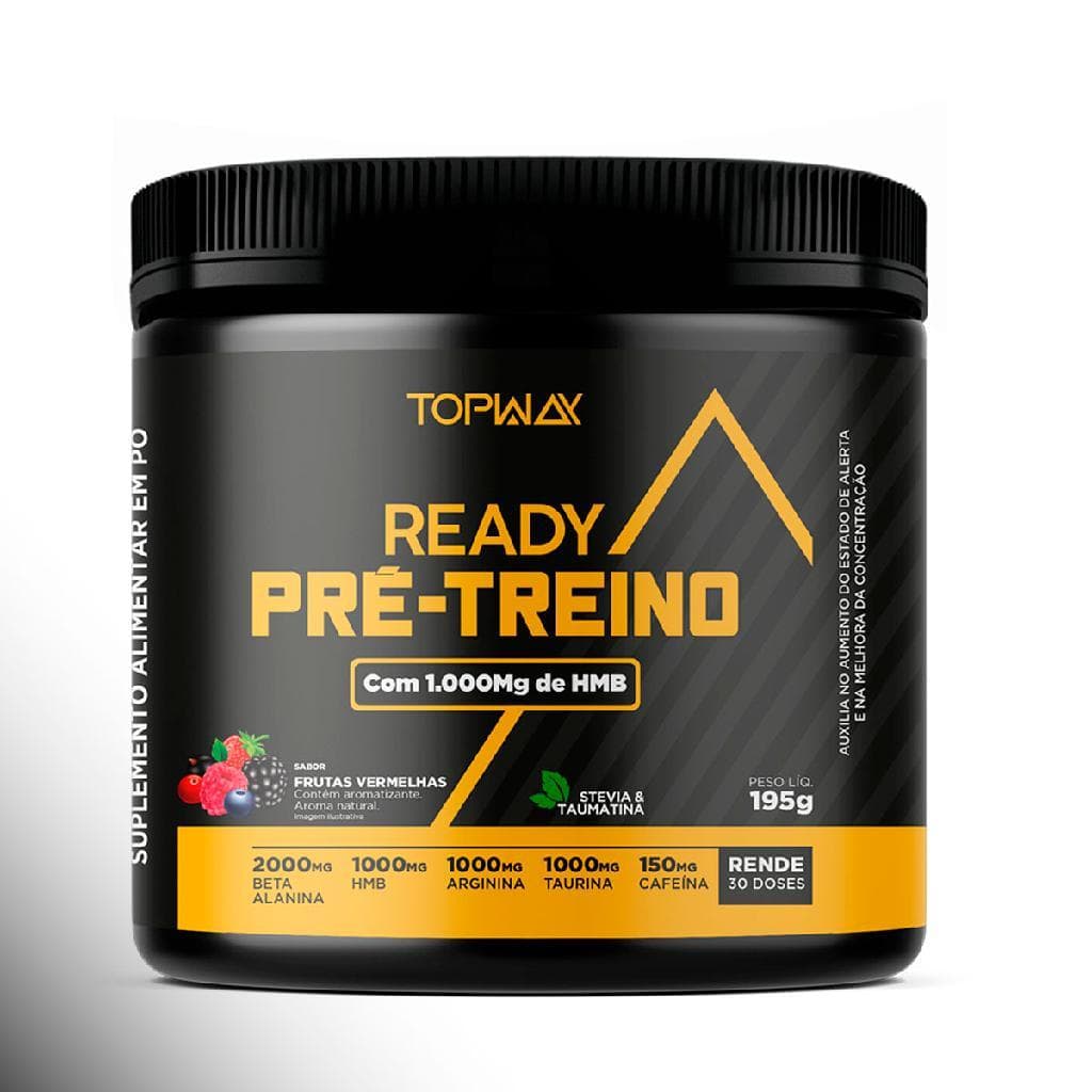 Pré treino ready com HMB e cafeína 195g topway suplemento em pó frutas vermelhas
