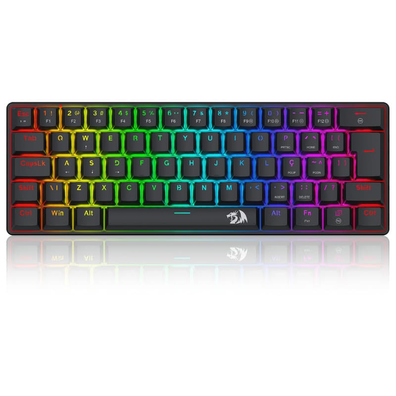 Teclado Mecânico Gamer Redragon Jax Rainbow Switch Marrom 60% Preto - K613-KB PT-Brown