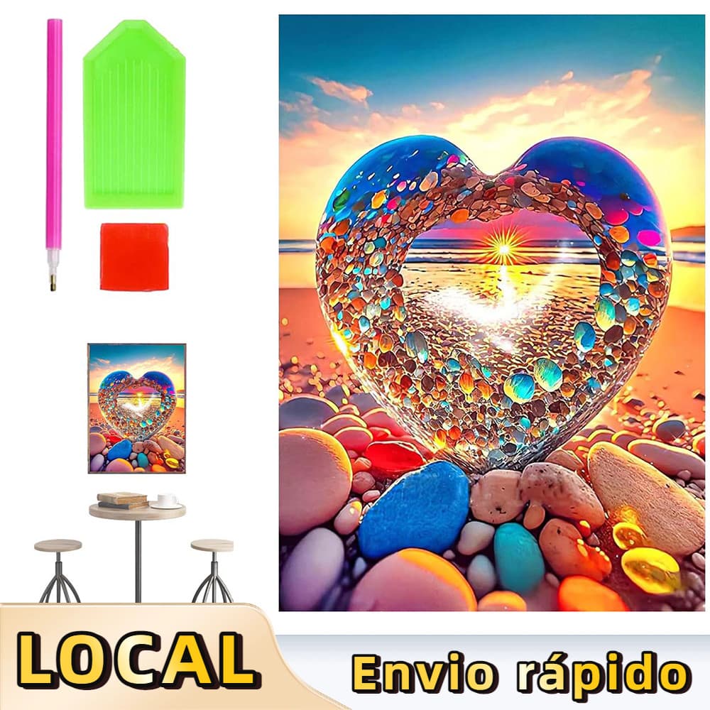 Tema: Conjunto DIY de pintura de diamante 5D colorido em formato de coração, adequado para iniciantes, adequado para sal
