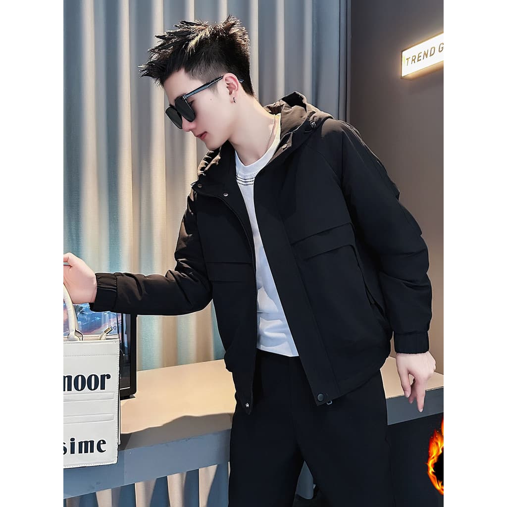 Outono inverno acolchoado jaqueta masculina Street Wear simples com capuz Casual jaqueta masculina na moda nova jaqueta