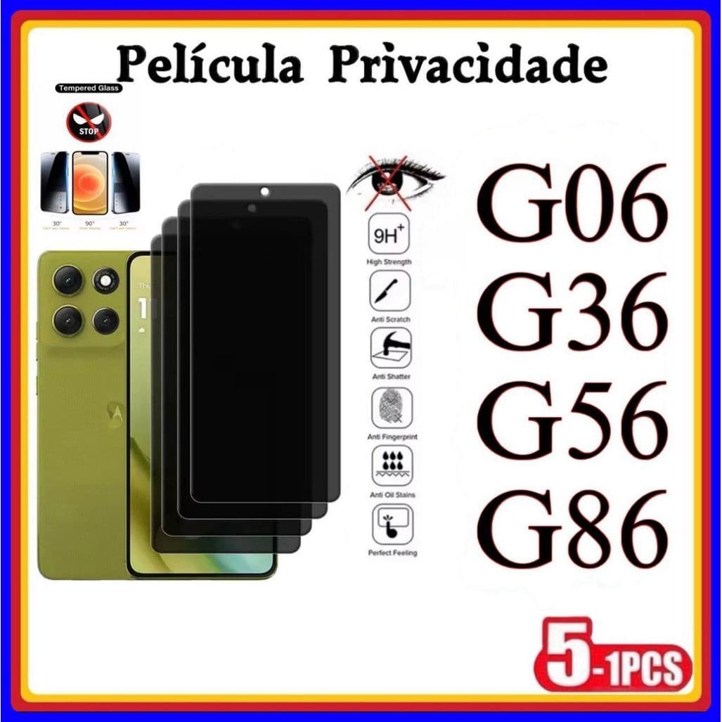 Película de Privacidade 3D Vidro Temperado Anti Spy Pra MOTO G06 G36 G56 G86