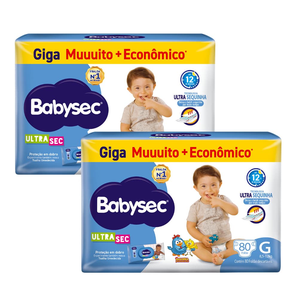 2x Fralda BabySec Ultrasec Galinha Pintadinha Giga G c/80un