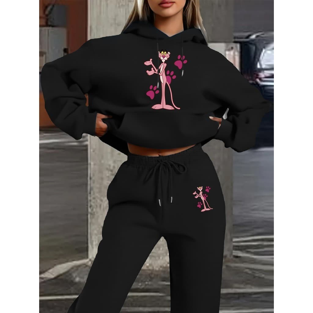 Conjunto de Moletom com Capuz e Calças de Manga Longa, Conjunto Casual de Outono/Inverno para Desenho Animado Panther 