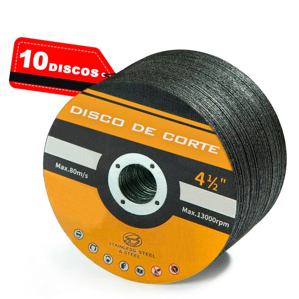 Kit 10 Disco Corte Metal 115mm Aço Inox 4.1/2 Esmerilhadeira