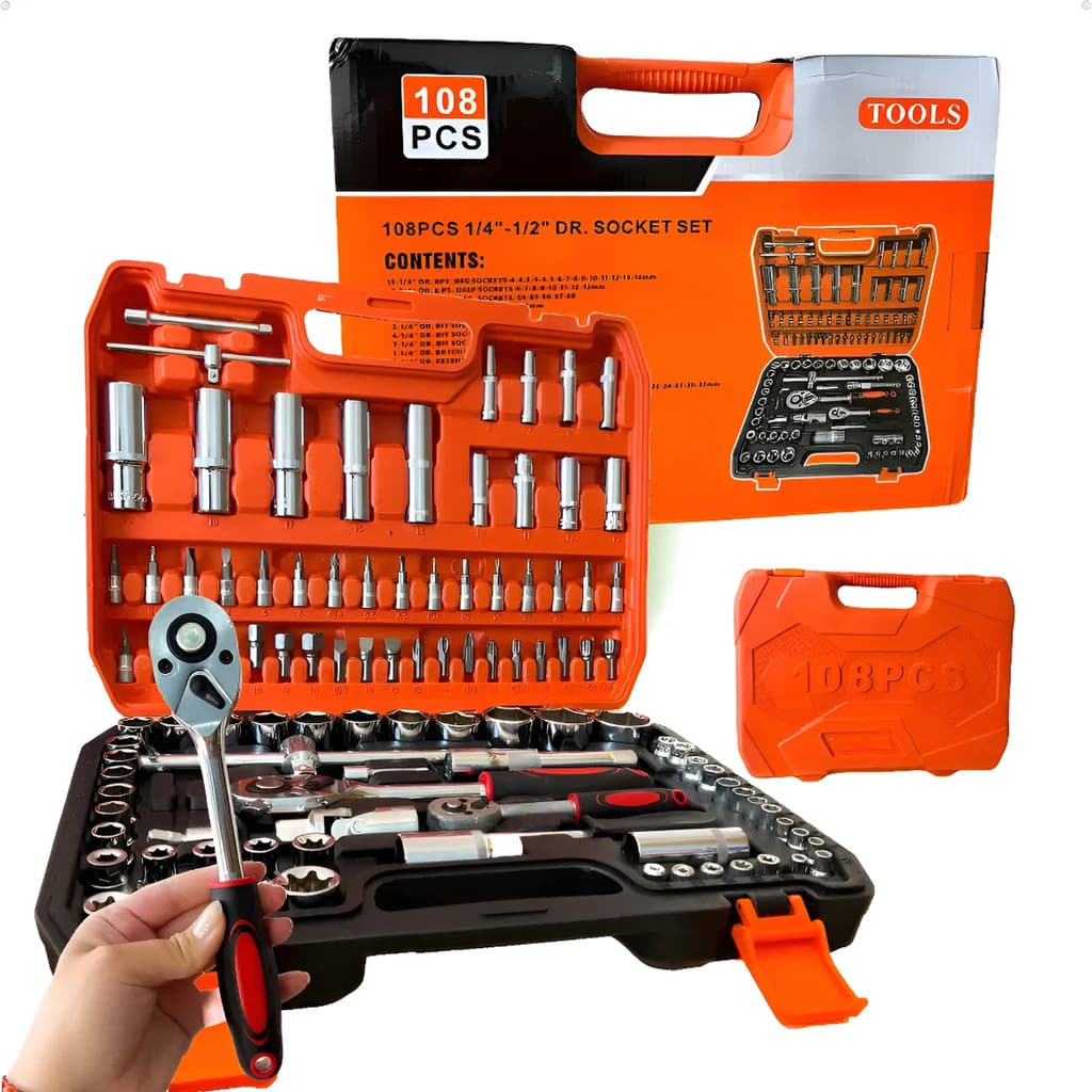 Jogo 108pcs De Soquete 1/2 1/4 Simila Chave Catraca Gedore Aço Crv Profissional