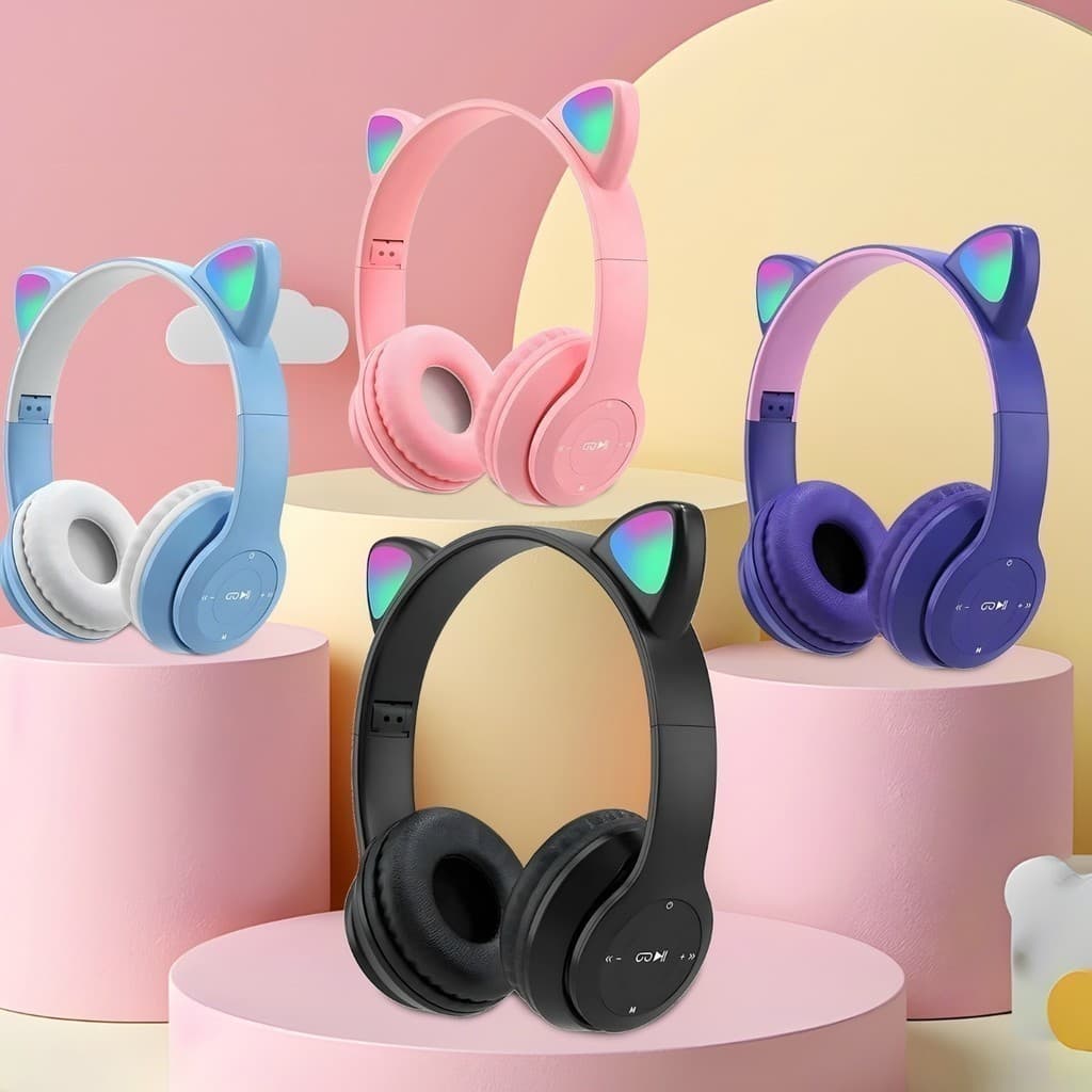 Fones de ouvido de gato com LED sem fio Bluetooth para gatinhos yihan