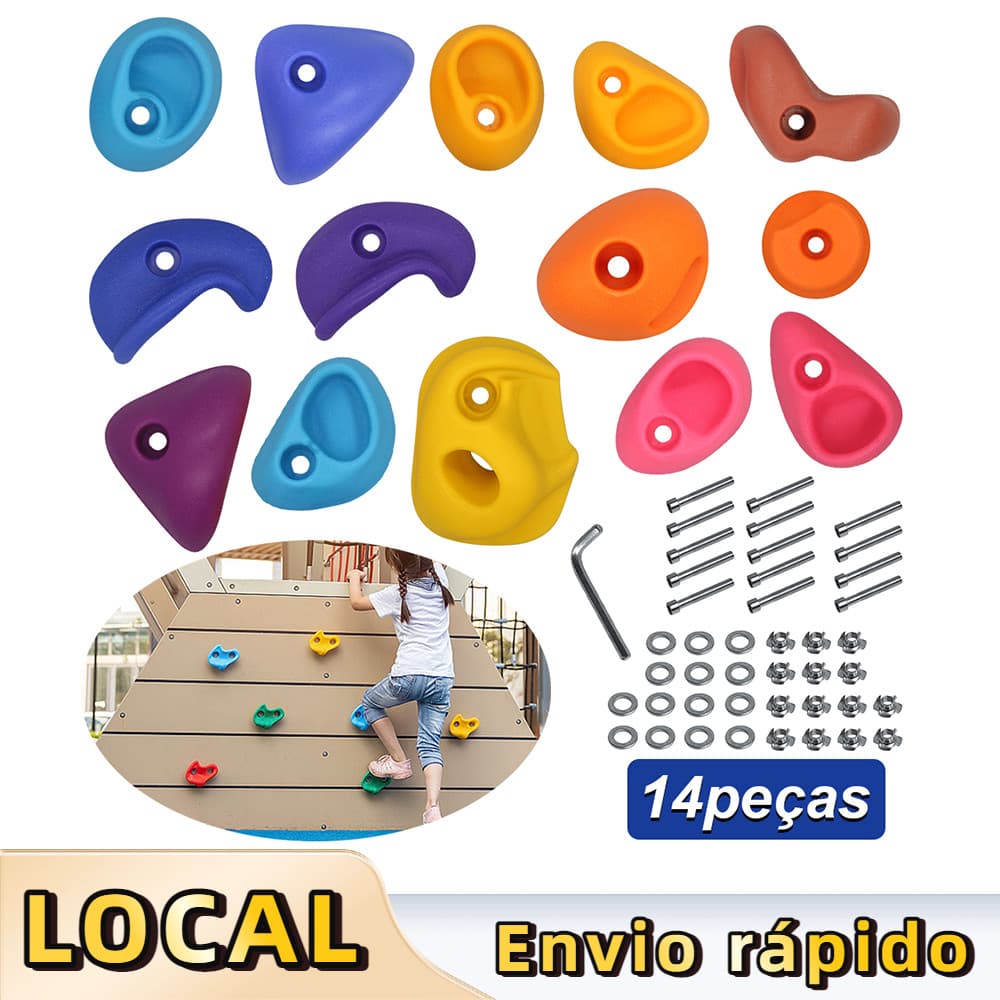 14 Peças Agarras de Escalada Infantil Adulto Kit Completo Cores Mistas Ferramentas Montagem Durabilidade Parede Interna