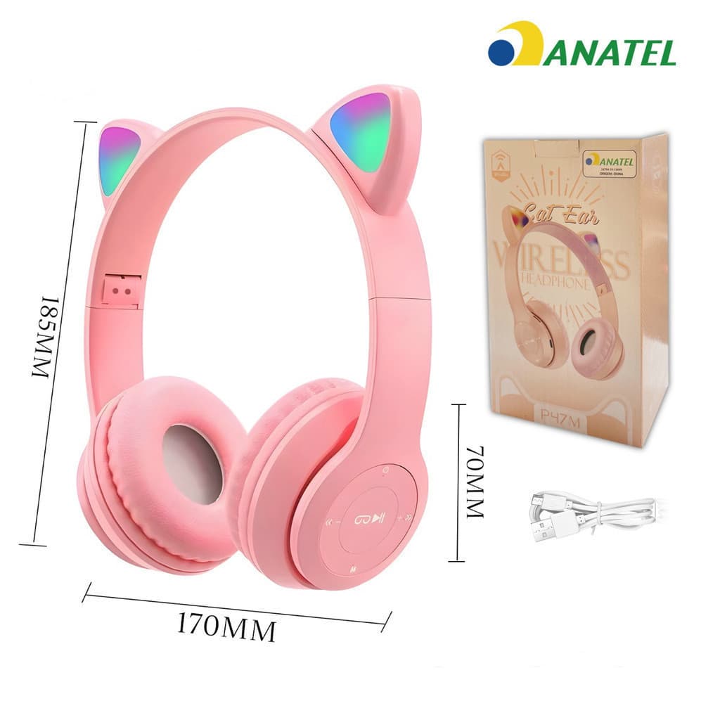 Fones de ouvido de gato com LED sem fio Bluetooth para gatinhos JEHNNY