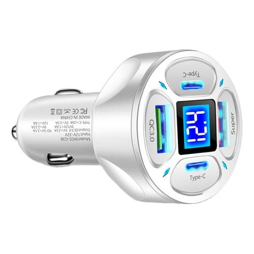 Adaptador De Carro 12v Carregador Celular Turbo + 4 Entradas USB C Tomada Isqueiro Carga Rápida