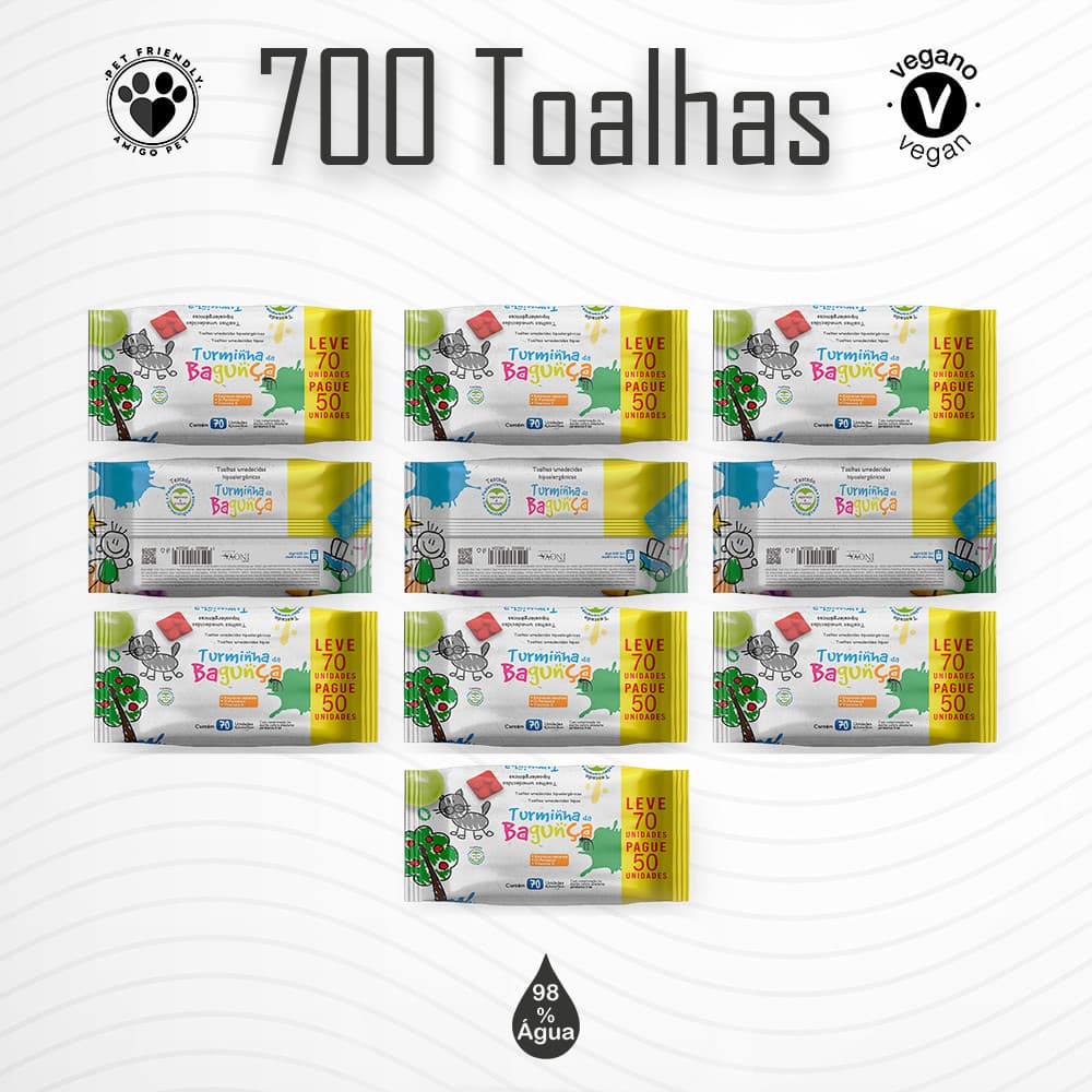 Kit 10 Pacotes de Toalhas Umedecidas TURMINHA DA BAGUNÇA -  70 Folhas Lenço Umedecido