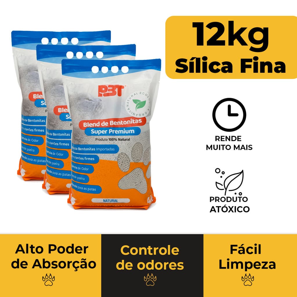 3UN Bentonita Areia Sanitária Gatos 12kg Biodegradável P3T NATURAL