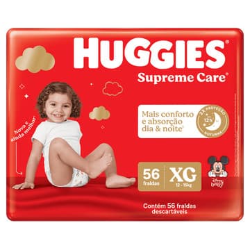 Fralda Descartável Infantil Huggies Supreme Care XG Pacote 56 Unidades