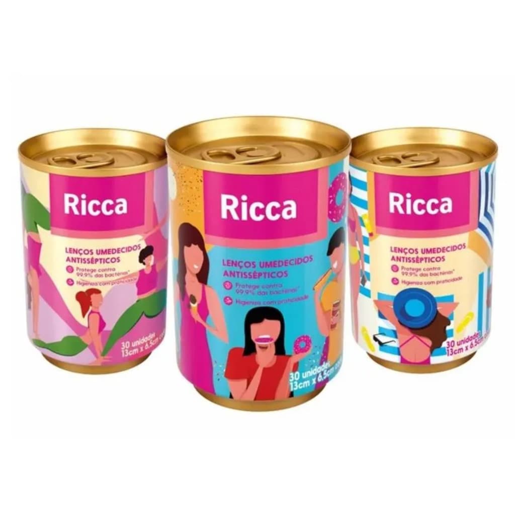 Kit c/3 Ricca Lenço Umidecido Antisséptico 30un