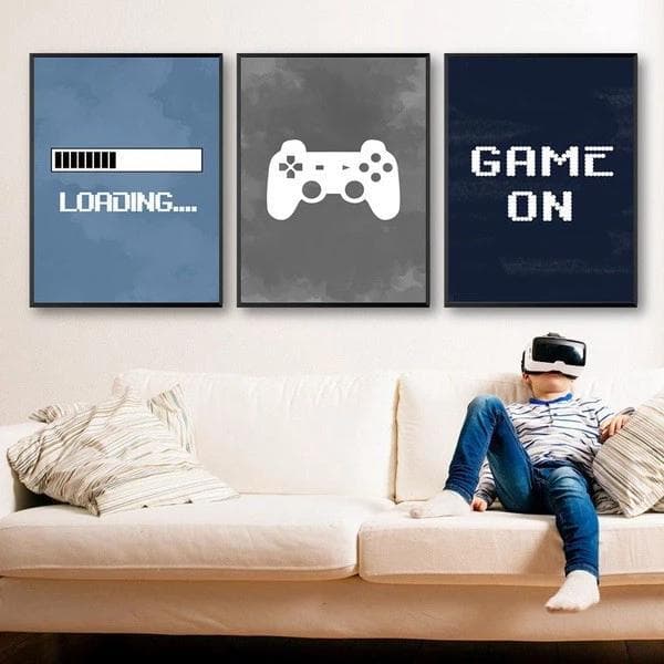 Kit Quadro Decorativo Gamer gamer vídeo game 3 Peças com Arte de Controle de Videogame