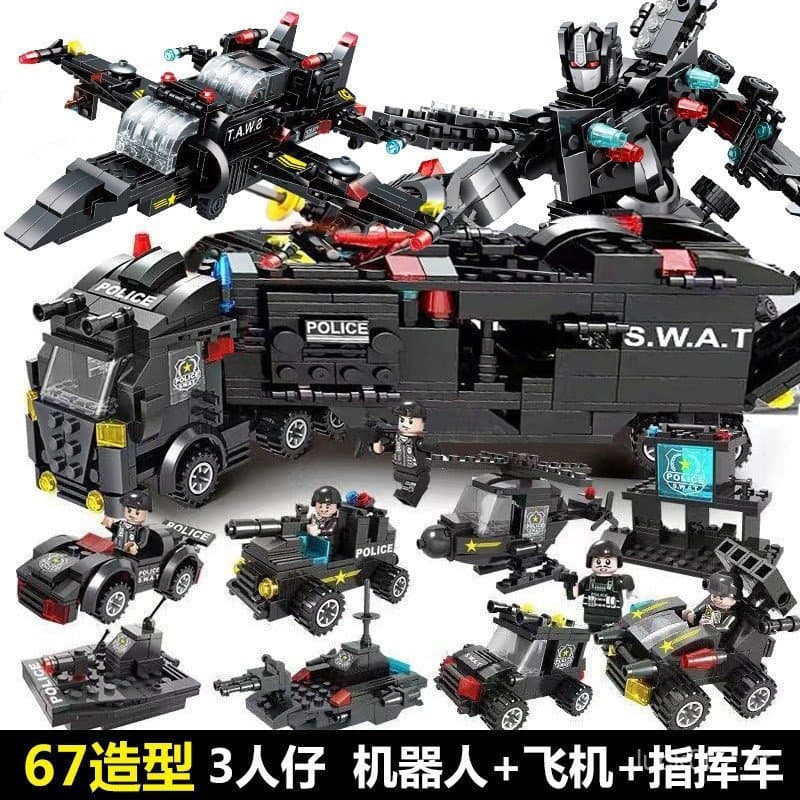 800 peças de blocos de montar Lego de pequenas dimensões, conjunto de blocos de montar de carro militar e policial para