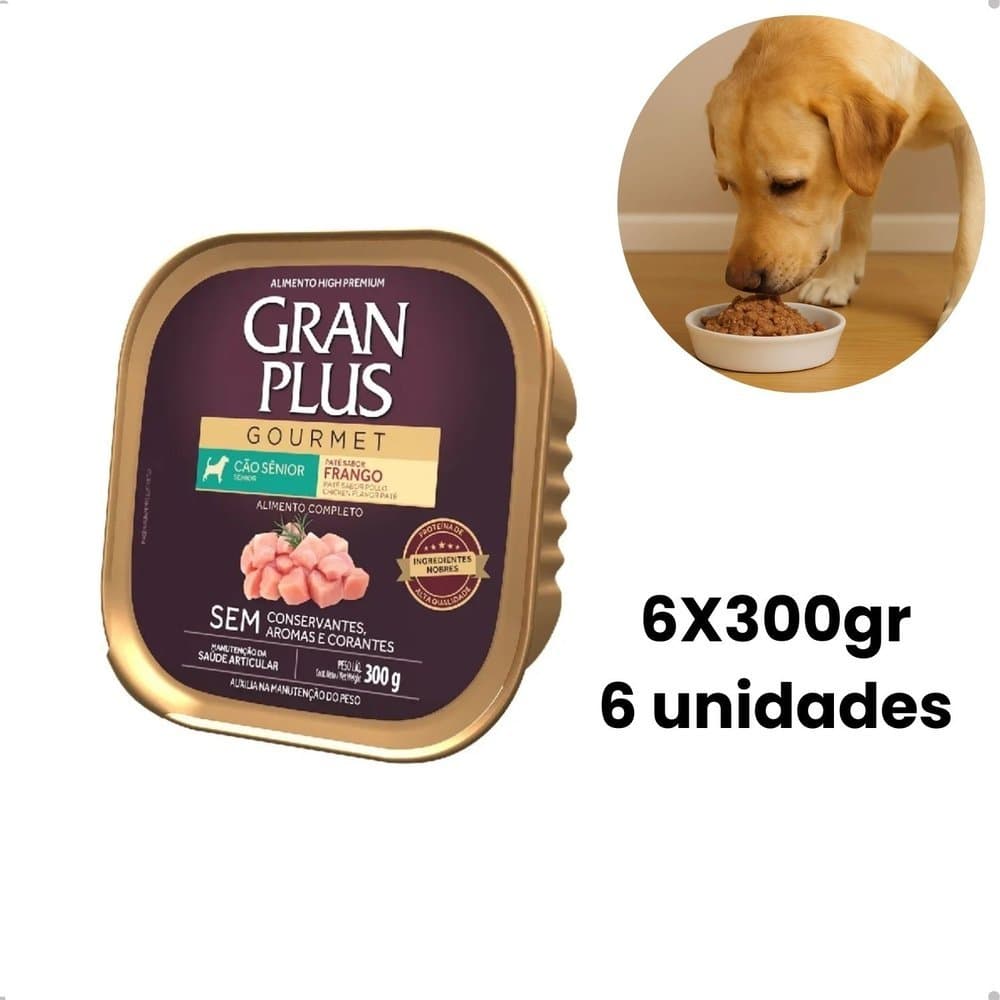 Ração Úmida GranPlus Cães Sênior Patê Gourmet Frango 6X300