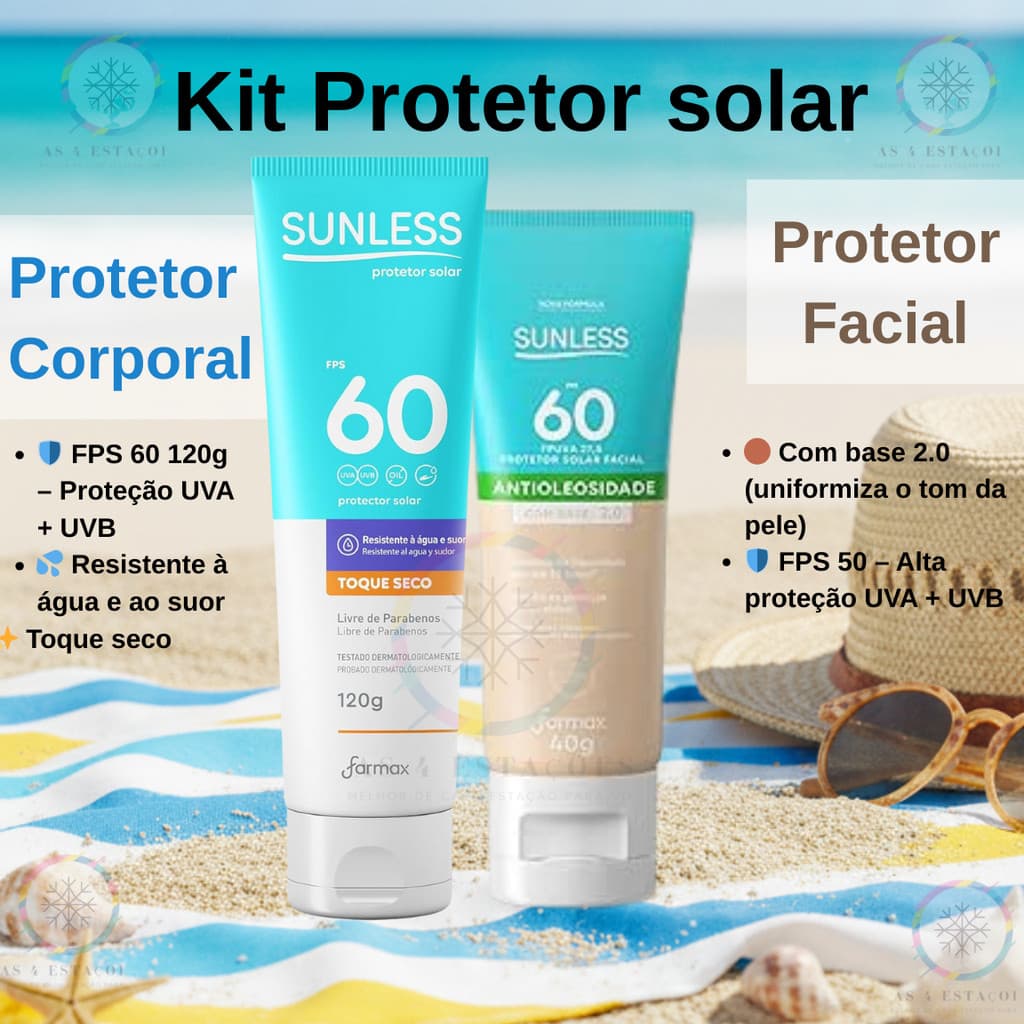 Kit Protetor Solar Fps 60 120g + Protetor Solar Facial 2.0