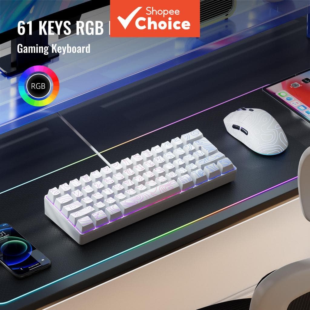  61 teclas, retroiluminado RGB, mecânico, mini, com fio, teclado para jogos, para PC, notebook, gamer e escritório