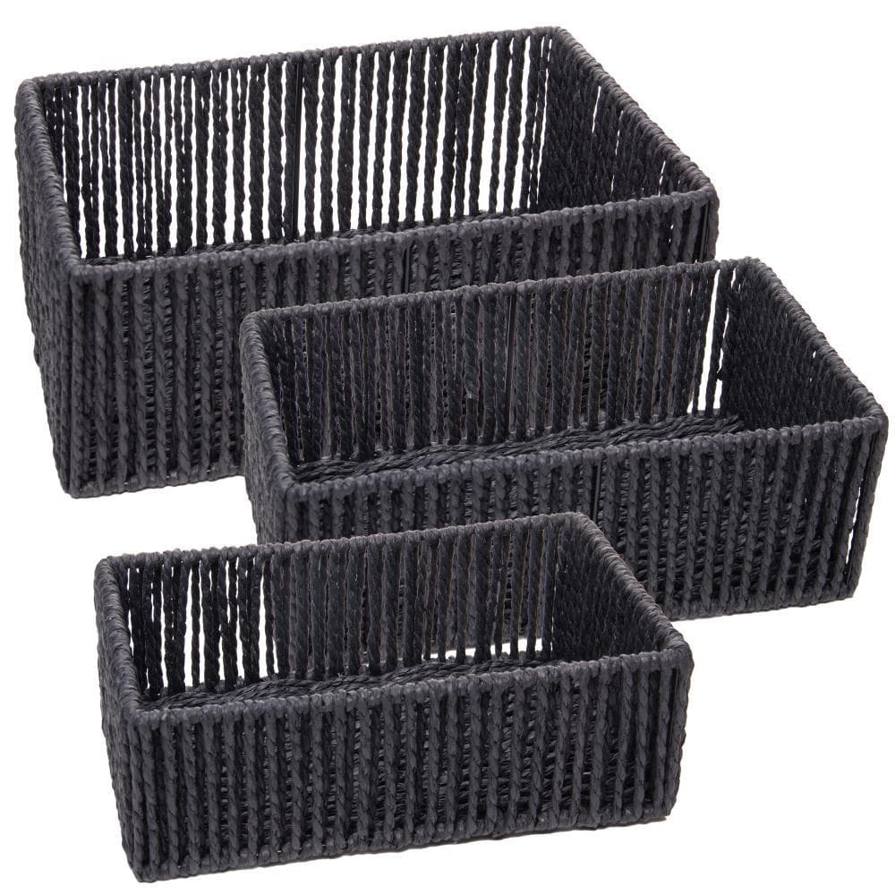 Kit 3 Cestos Retangulares Preto Papel Wolff Organizadores para Casa Banheiro Quarto Sala Mesa Decoração Organização