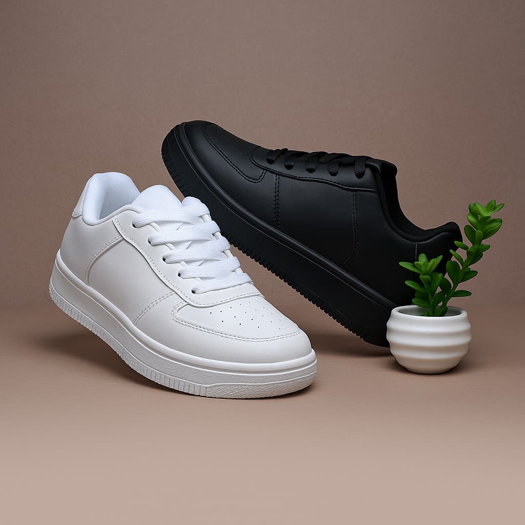 Tênis Casual Masculino Esportivo Confortável Preto Branco