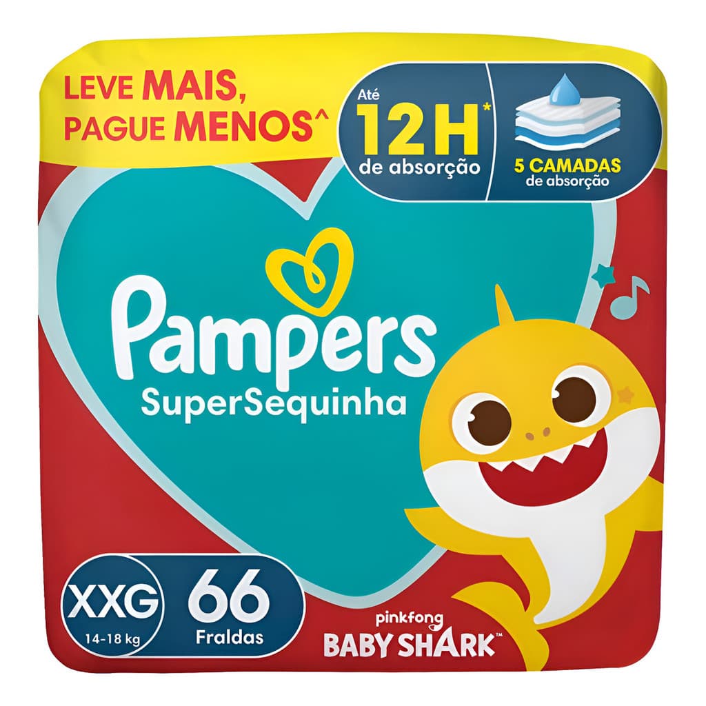 PAMPERS - Fralda Super Sequinha XXG - 66 Fraldas