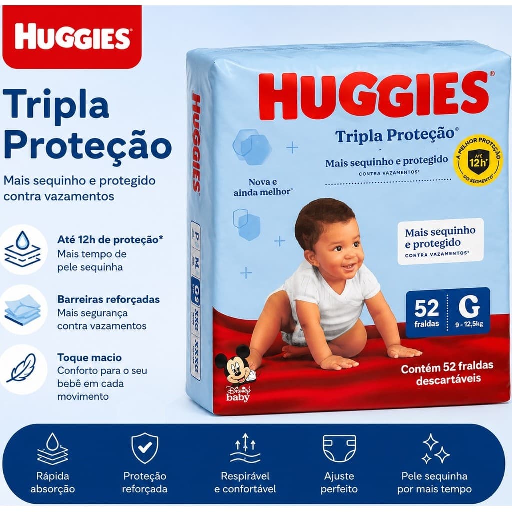 Fralda Huggies G/52 Tripla Proteção Xtra Protect (Rapida Absorção) 1 PACOTE
