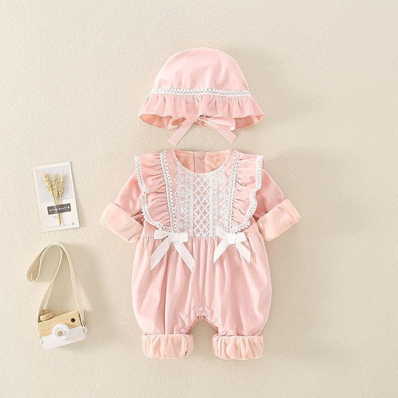 Macacão de bebê outono forro de lã roupas da menina do bebê outono estilo princesa Outing abraço roupas recém-nascidos m