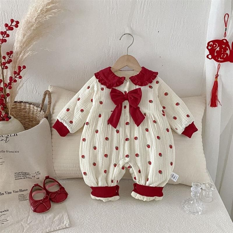 Roupas de bebê roupas de inverno acolchoado forro de lã macacão bebê menina doce princesa bebê macacão roupas de ano nov