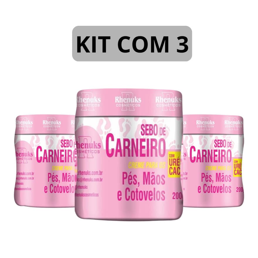 Kit 3,2 ou 1 Cremes Sebo De Carneiro Com Ureia 200g - Hidratante para Pés e Mãos Ressecadas