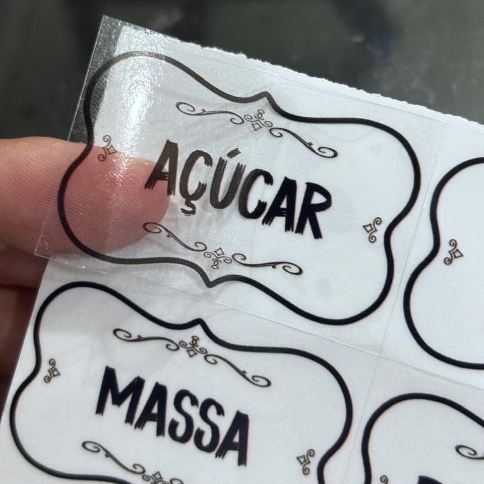 100 Adesivos Vinil Transparente 5x3cm para Potes Temperos e Mantimentos | Organizador Cozinha