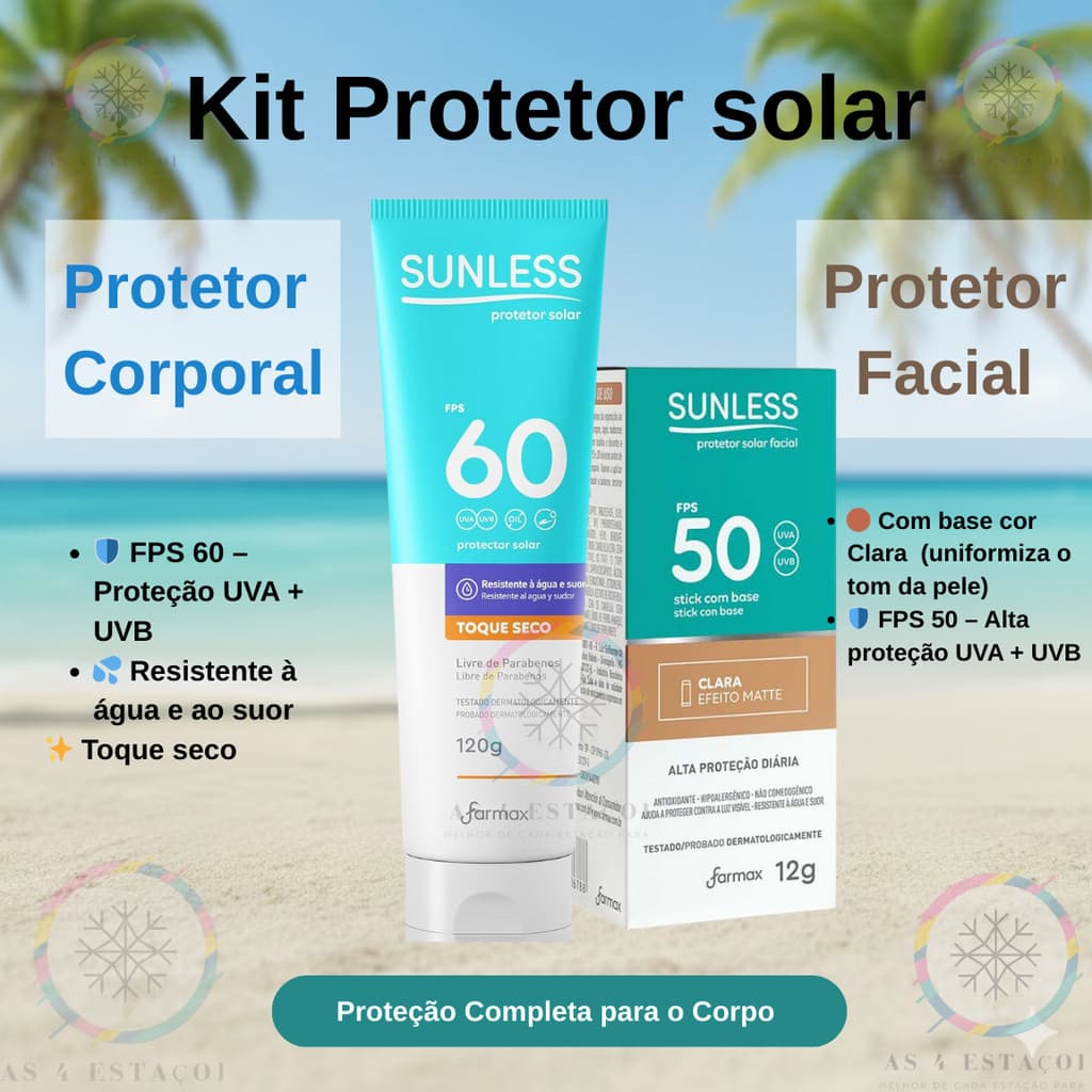 kit Protetor Solar Facial Bastão Clara+ Protetor Solar Corporal FPS 60 120g