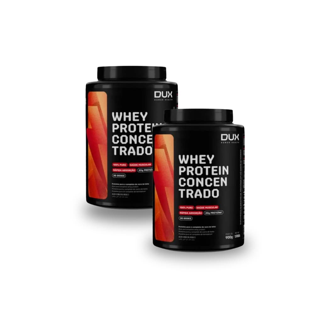 Kit 2x Whey Protein Concentrado Sabor Chocolate Branco Pote 900g Dux