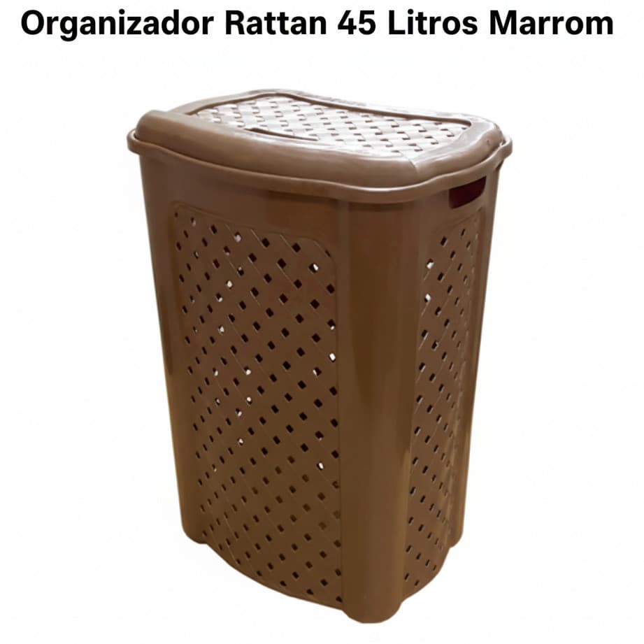 Cesto Organizador 45 Litros Roupas Quarto Lavanderia Banheiro Rattan Marrom