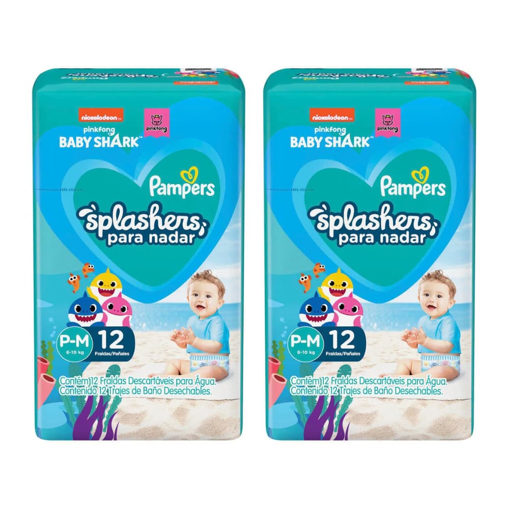 Kit 2 Fraldas Descartáveis Pampers Splashers para Água P-M 6-10kg 12un